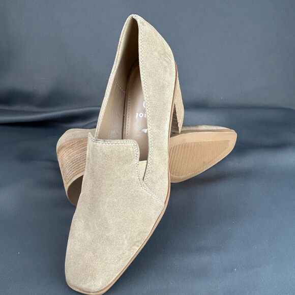 JOIE Wevenly Suede Leather Block Heel Shoes Tan Slip On Loafers Size 9.5 NEW - Picture 10 of 16